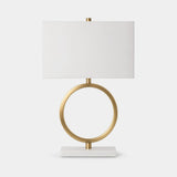 Berkeley Designs Riga Table Lamp, brushed brass and white marble with white shade