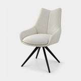 Berkeley Designs Salerno Swivel Chair, ivory textured upholstery with black metal swivel base, angled view