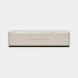 Berkeley Designs Shoreditch Media Unit, high gloss taupe with veined ceramic top and black plinth