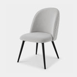 Berkeley Designs Soho Dining Chair, Set of 2, light grey upholstery with black metal legs, angled view