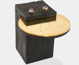 Egg Designs Sherpa side table, crafted from blackened oak using Shou Sugi Ban technique, for modern luxury spaces.