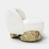Boca do Lobo Angra Armchair in white upholstery with a hammered brass base, available from Touched Interiors UK
