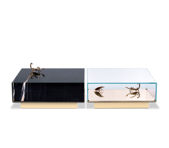 Boca Do Lobo Metamorphosis Centre Table: A luxurious statement piece featuring gold plated brass, a mirrored surface, and marble.