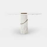 Caffe Latte Breve I Dining Table in White Olympic marble and brass