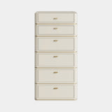 Casa Magna Cris Tallboy, ivory matt lacquer with brass handles, available from Touched Interiors UK