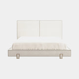 Casa Magna Luso Bed, ivory fabric with antique brass feet, available from Touched Interiors UK