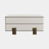 Casa Magna Luso Stool, ivory fabric with antique brass feet, available from Touched Interiors UK