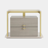 Casa Magna Quimera Bedside Table, antique brass frame with lacquered drawers, available from Touched Interiors UK
