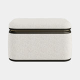 Casa Magna Serene Stool, ivory boucle with a black band, available from Touched Interiors UK