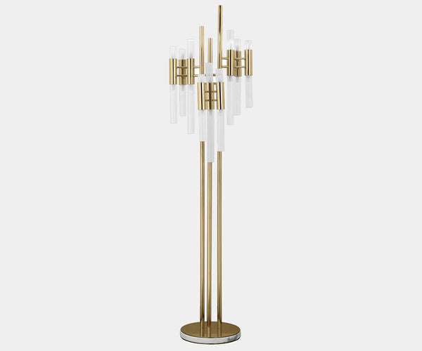 Cascade Floor Lamp - Crystal Glass Cascading Down Gold Frame (Modern Design)