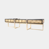 Castro Lighting Mondrian TV Unit in polished brass, available from Touched Interiors UK