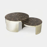 Castro Lighting Moon Coffee Table in polished brass with a marble top, available from Touched Interiors UK