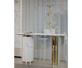 Art Deco inspired console table adds a touch of grandeur to a living room.