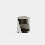 Colosseum Leather Side Luxury Bedside Table: ivory genuine leather sides (Cat B) with a matt dark wood interior