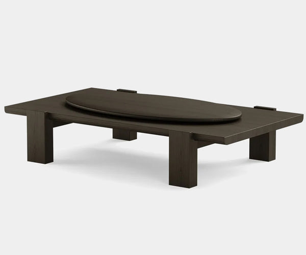 Luxury black oak Solstice center table with contemporary celestial design