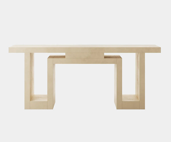 Modern minimalist console table with a neutral colour palette, perfect for elevating any living space.