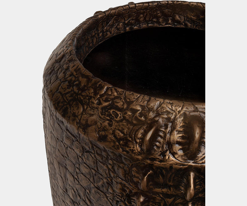 Contemporary Croc Floor Vase in polished bronze, showcasing a unique textured surface, perfect for modern and exotic interior design.