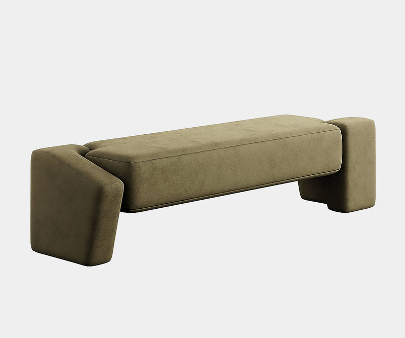 Luxury green suede bench by Marnois, adding elegance to contemporary interiors.