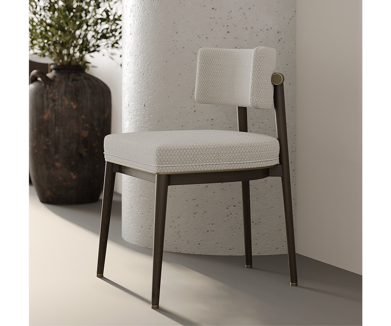 Customisable Frank dining chair with moka oak wood and plush seating for upscale decor.