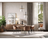 High-end suspension lamp with curved design, tailored for stylish dining rooms.