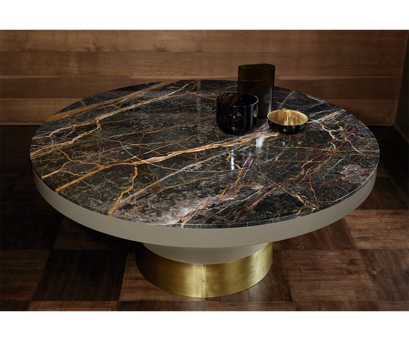 Daytona Bramante Table with Visone Lacquered Finish: The Daytona Bramante table adds a touch of Italian design to your home with its sophisticated visone lacquered finish and luxurious marble top.