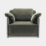 Desenzano Low Rail Luxury Armchair in mousse velvet with brown burnished brass