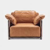 Desenzano Low Rail Luxury Armchair in walnut aniline leather with brown burnished brass