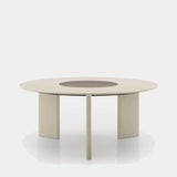 Ditre Italia Cosmos Dining Table, round table in mastice gloss lacquer with glass insert, front view