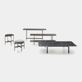 Ditre Italia Erys Footstool, shown with the Erys tables (footstool on the left), front view