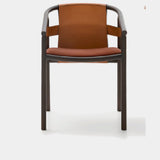 Ditre Italia Isa Dining Chair, cognac leather back with dark wood frame, front view