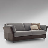 Kanaha 2.0 Sofa Bed, grey fabric, dark brown leather frame, front view