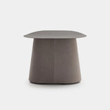 Ditre Italia Puppet Bedside Table, taupe leather, light brown metal top, front view