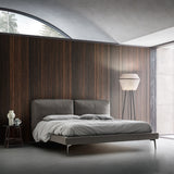Sound Bed, grey leather, front view