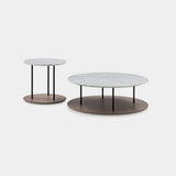 Ditre Italia Staker Coffee Table, side table and round coffee table with white marble tops, front view