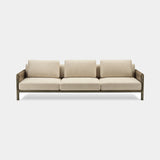Doria Leather Clad Luxury Sofa in fabric with leather sides and brown burnished brass