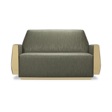 The Doris Sofa by Essential Home: A luxurious mid-century modern sofa featuring a geometric design and metal base.