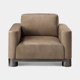 Dorsoduro Cylinder Foot Luxury Lounge Chair in taupe nubuck leather with brown burnished brass