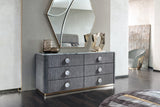 Giorgio Collection Charisma Chest of Drawers in quilted grey nubuck with a Grey Alpi marble top, room setting