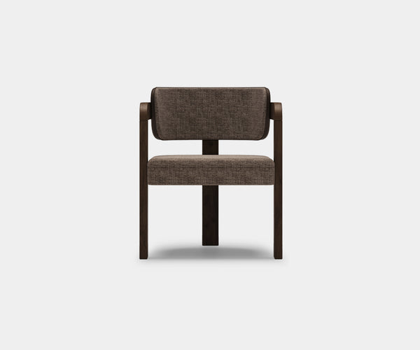 DUO Modern Dining Chair: Walnut Frame, Dark Bronze Accents & Cream Upholstery.