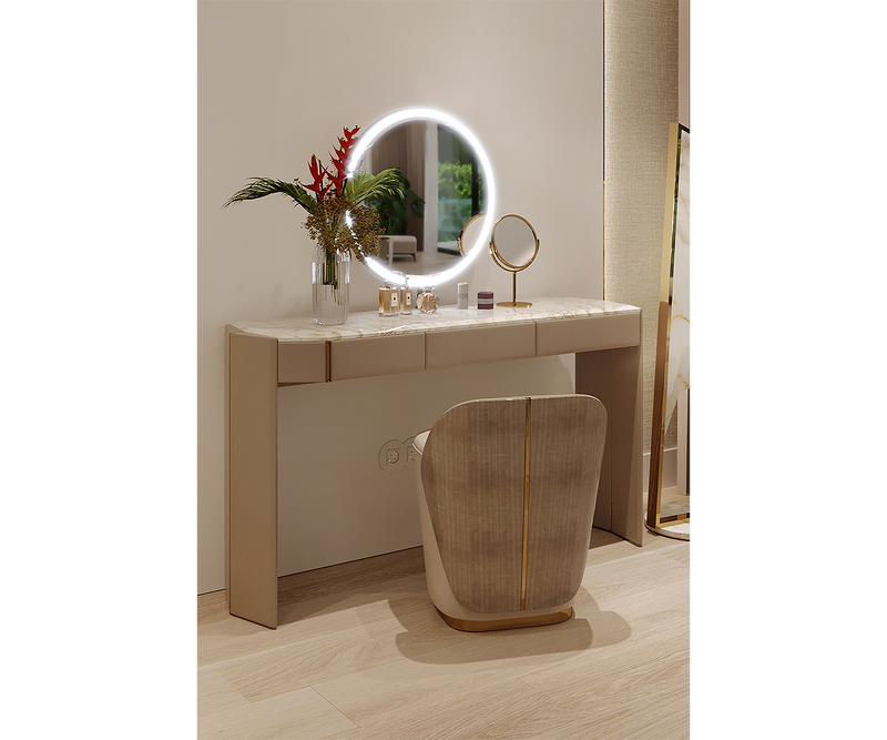 Premium dressing table with a blend of Statuario marble and Eucalyptus Frisé Veneer