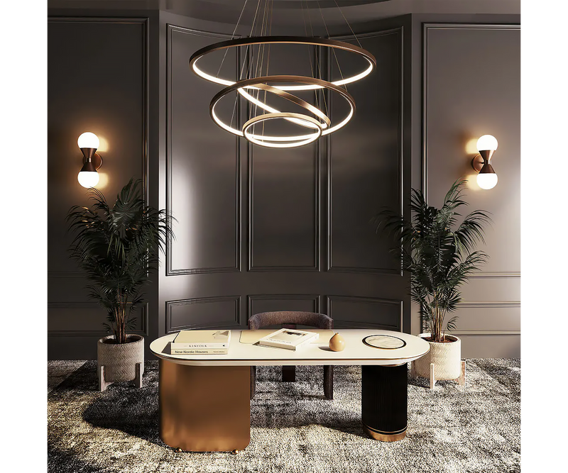 Elegant custom office desk with marble, lacquered wood, and brass details, perfect for luxury interiors.