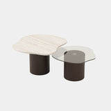 Stilaro Luxury Marble Side Table Set with Dark Wood Base - Elegant High-End Dining Room Accent.