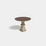 Elodie Lacquered Luxury Side Table: matt walnut top on a taupe lacquered base
