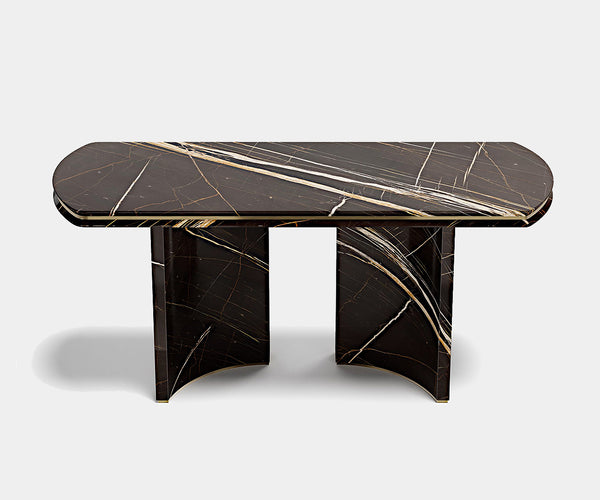 Ercole marble console table in an elegant entryway setting, showcasing high-end home decor.