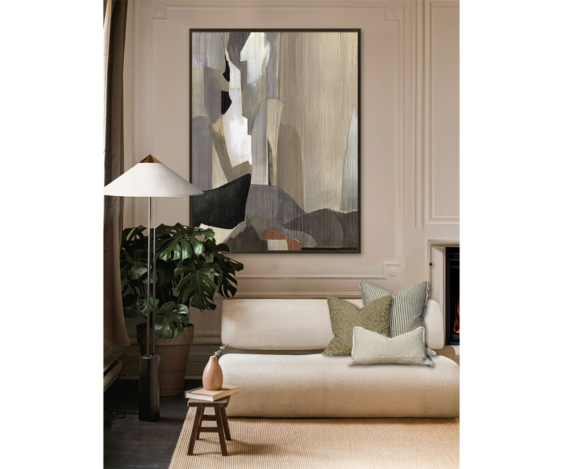 Custom-sized contemporary abstract art from the Quintessa Gher Collection, designed for high-end home decor.