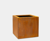 Robust Corten Steel Plant Cube ideal for outdoor use in contemporary garden designs.