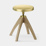 Fuso Brass and Oak Luxury Stool, junior height in dark oak