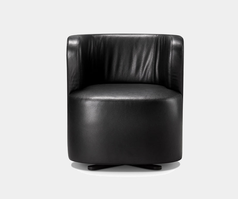 Luxury black leather swivel armchair designed by Lorenza Bozzoli for contemporary living spaces.