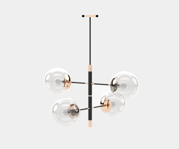 Contemporary Laskasas chandelier with glass globes and sleek metallic finish for high-end interiors.