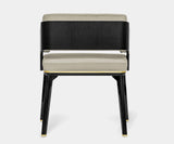 Luxxu Galea II dining chair with sleek black lacquered finish and luxurious brown velvet